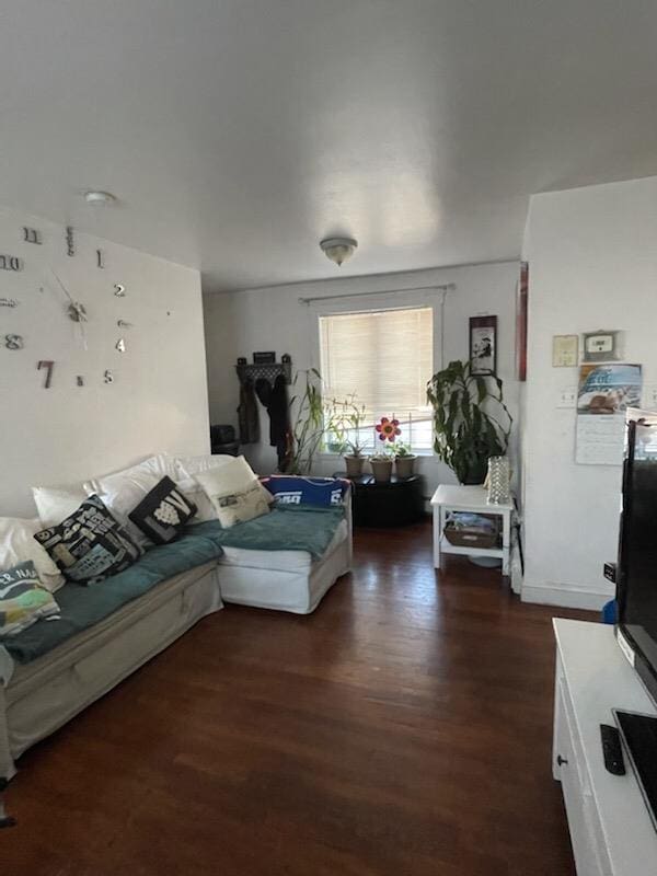 living room featuring dark wood-style floors