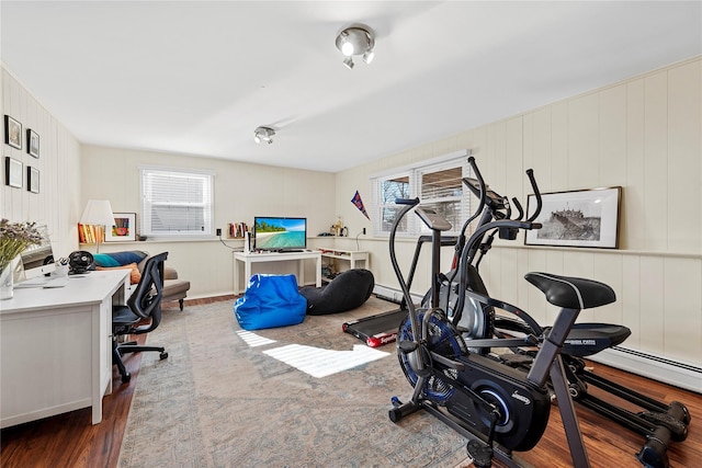 exercise room with dark wood-style flooring and a wealth of natural light