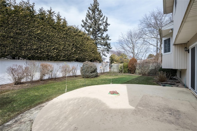 view of yard featuring a patio area and a fenced backyard