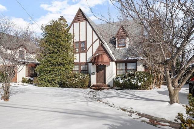 view of front of house featuring a shingled roof and stucco siding