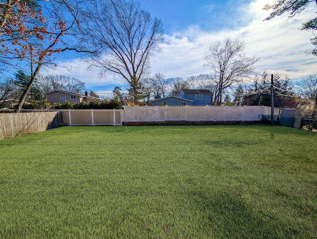 view of yard with a fenced backyard