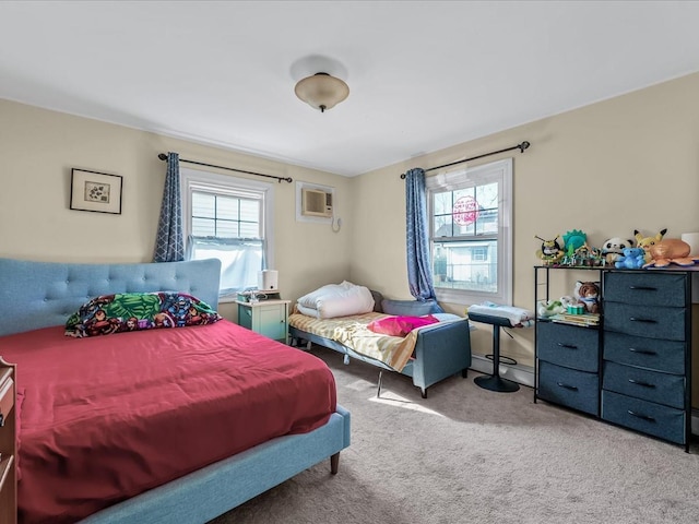 bedroom featuring carpet floors and a wall mounted AC