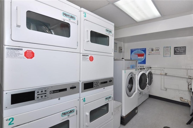 community laundry room featuring stacked washer / dryer and independent washer and dryer