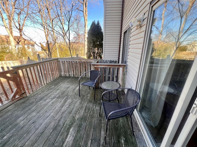 wooden terrace featuring fence