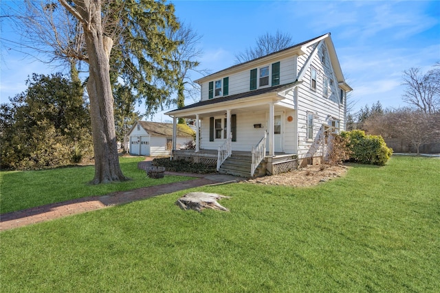 view of front of home featuring covered porch and a front yard