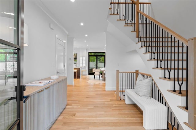12 Fairway Ave, Rye, NY 10580 - hall with light wood-type flooring, stairs, recessed lighting, and baseboards