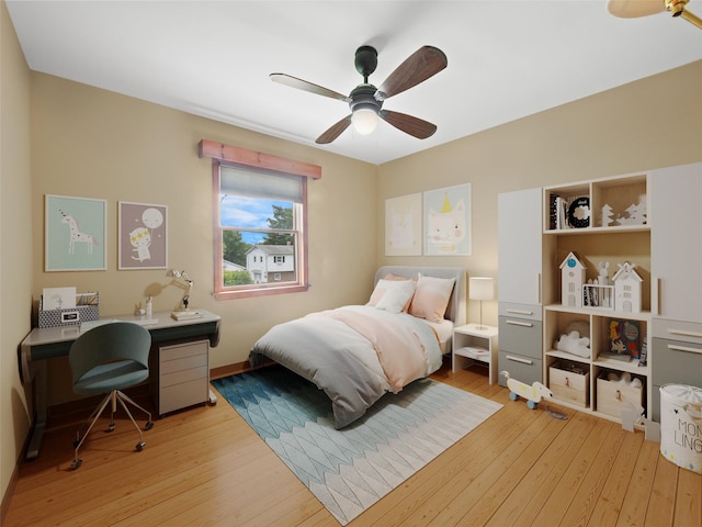 215 Old Haverstraw Rd, Congers, NY 10920 - bedroom featuring a desk, light wood-style flooring, ceiling fan, and baseboards