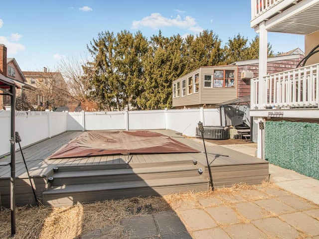 deck with cooling unit and fence