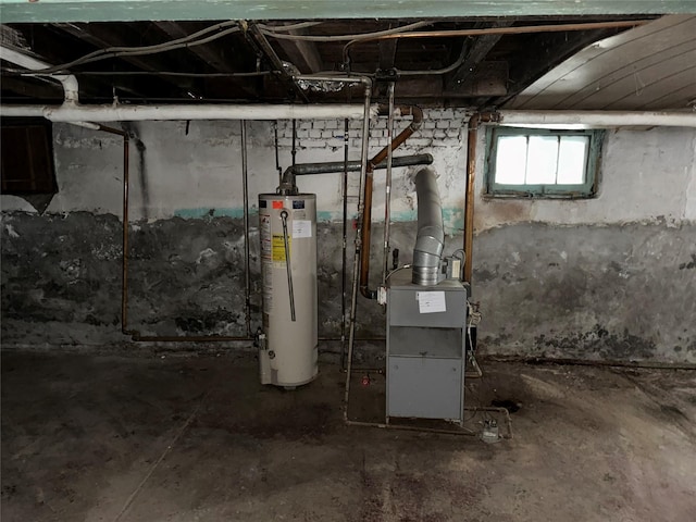 basement featuring gas water heater