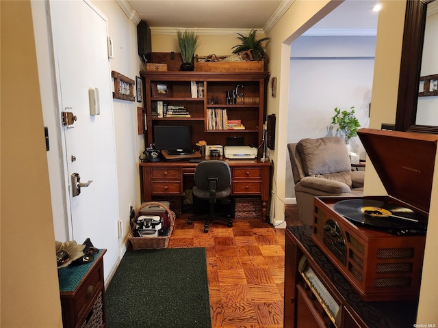 office space with ornamental molding