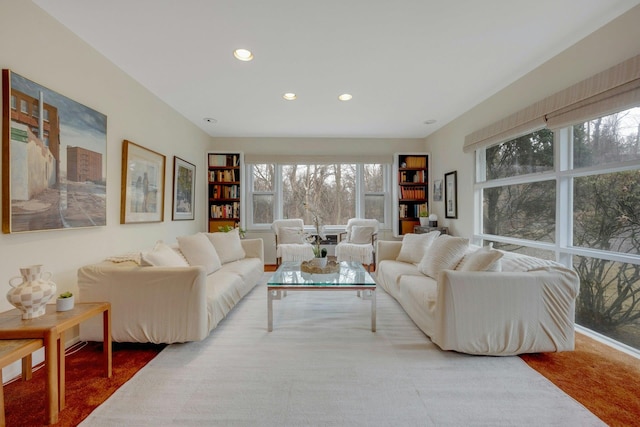 living room with recessed lighting