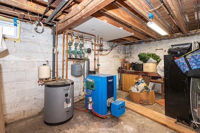 utilities featuring water heater and a heating unit