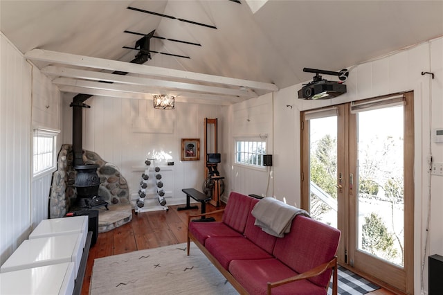 71 Old Mountain Rd S, Nyack, NY 10960 - living area with hardwood / wood-style floors, a wood stove, and french doors