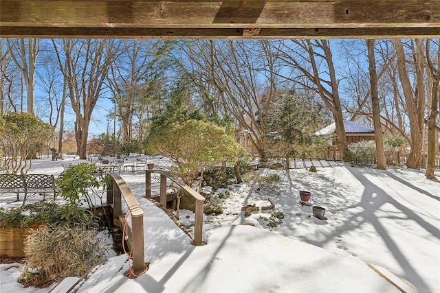 view of yard covered in snow