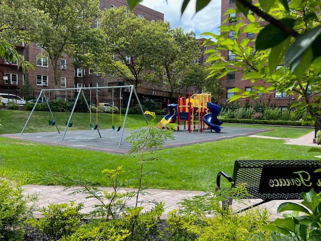 community playground with a lawn