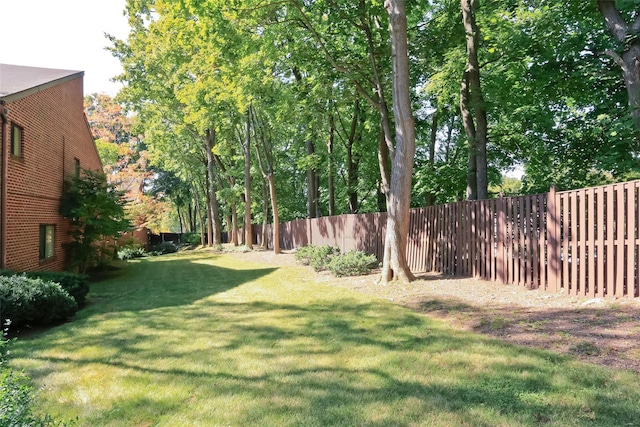 view of yard with a fenced backyard