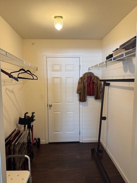 interior space with dark wood-style floors and baseboards