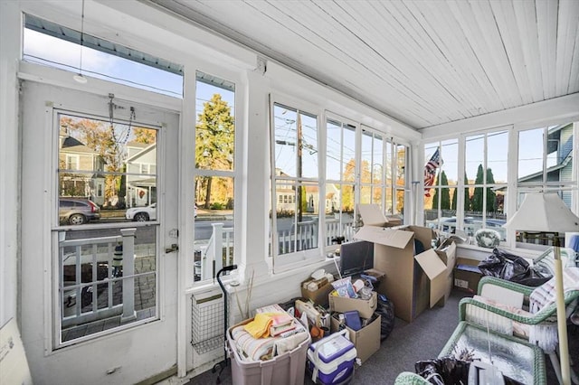 sunroom with wood ceiling