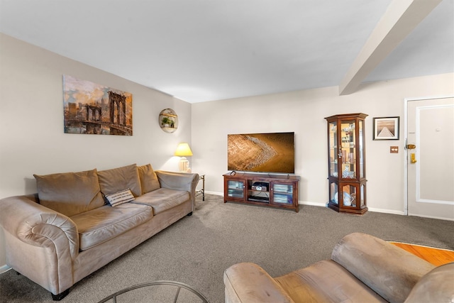 living room with baseboards and carpet flooring