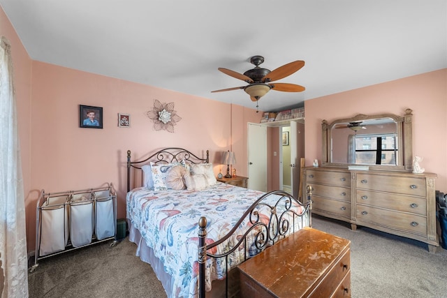 bedroom with carpet flooring and ceiling fan