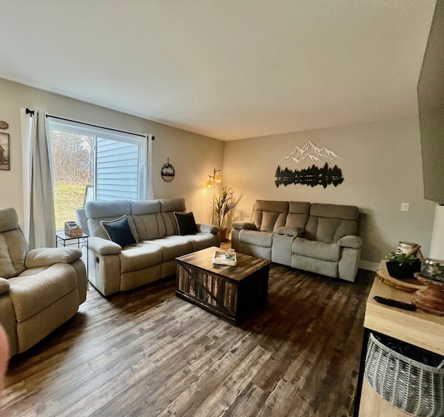 living room with dark wood-type flooring