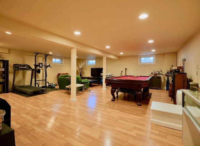 237 Berry Hill Rd, Syosset, NY 11791 - recreation room featuring pool table, recessed lighting, and light wood-type flooring