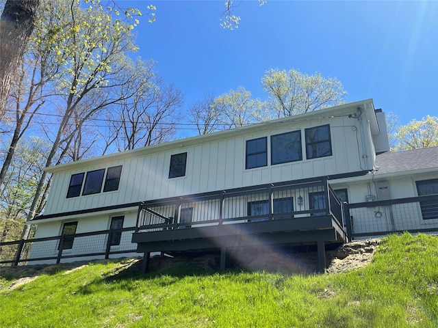 16 Shunpike, Clinton Corners, NY 12514 - rear view of property featuring a wooden deck and board and batten siding