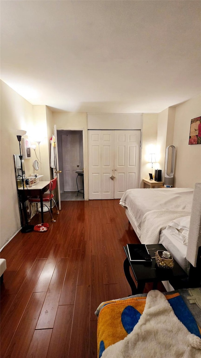 bedroom featuring dark wood-style floors and a closet