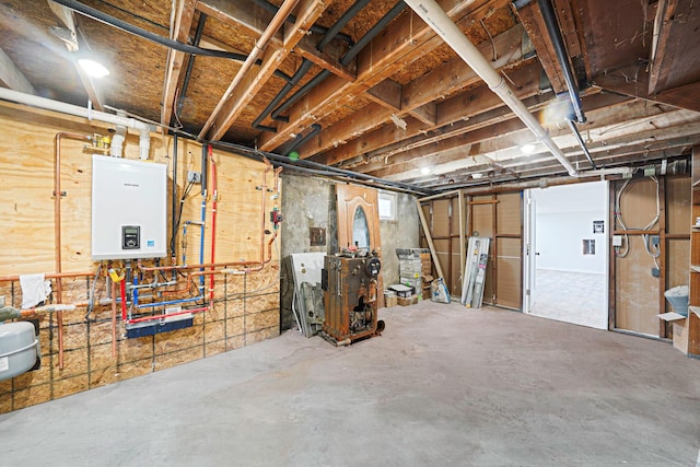 basement featuring water heater