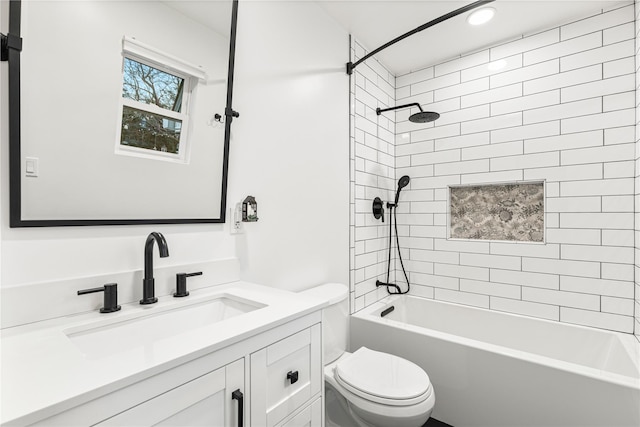 full bathroom featuring vanity, toilet, recessed lighting, and shower / washtub combination