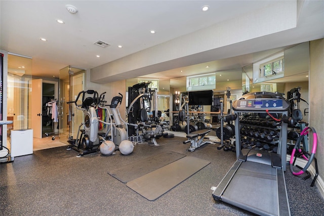 86 Gaylord Dr S, Brooklyn, NY 11234 - exercise room featuring visible vents and recessed lighting
