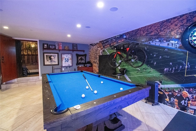 playroom with tile patterned flooring and recessed lighting