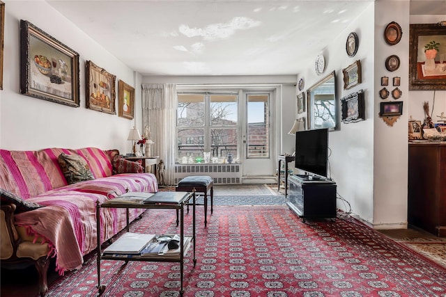 living room featuring radiator