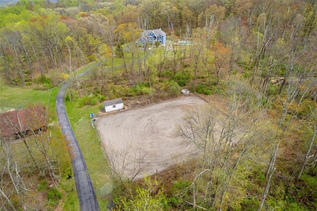 drone / aerial view with a forest view