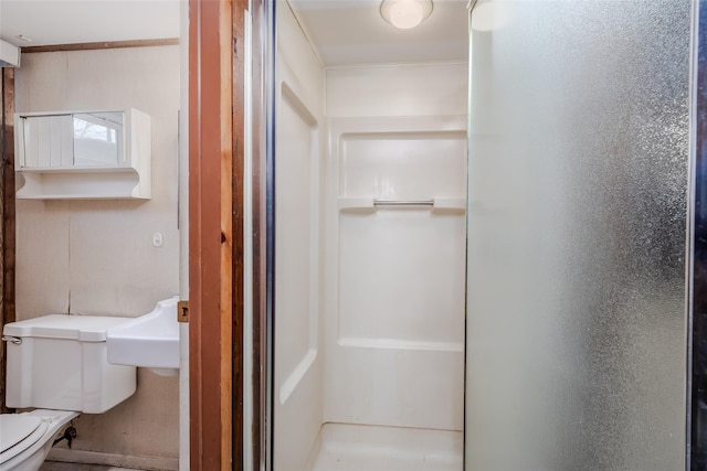 bathroom featuring a shower stall and toilet