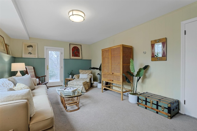 living area with carpet flooring