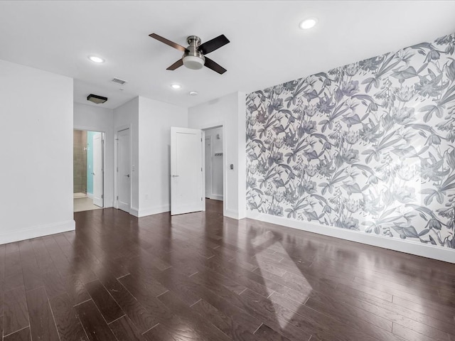 141 Marina Pointe Dr, East Rockaway, NY 11518 - empty room with baseboards, dark wood finished floors, a ceiling fan, and recessed lighting