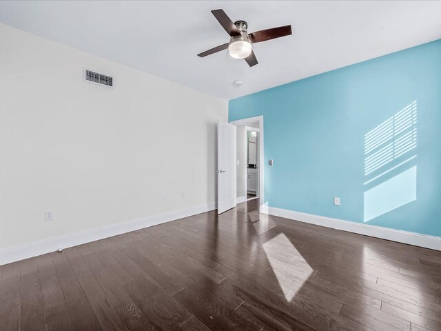 141 Marina Pointe Dr, East Rockaway, NY 11518 - interior space with ceiling fan, dark wood-style flooring, visible vents, and baseboards