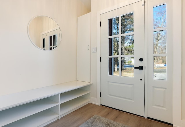 doorway featuring wood finished floors