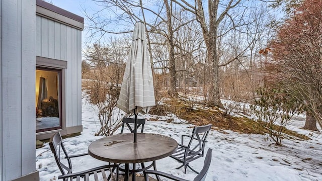 view of snow covered patio