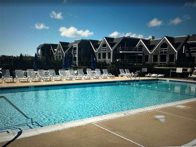 view of swimming pool with a patio