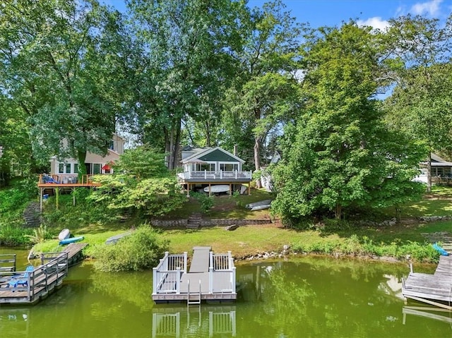 dock area with a water view