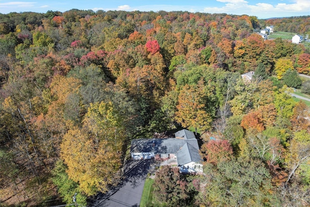 drone / aerial view featuring a view of trees