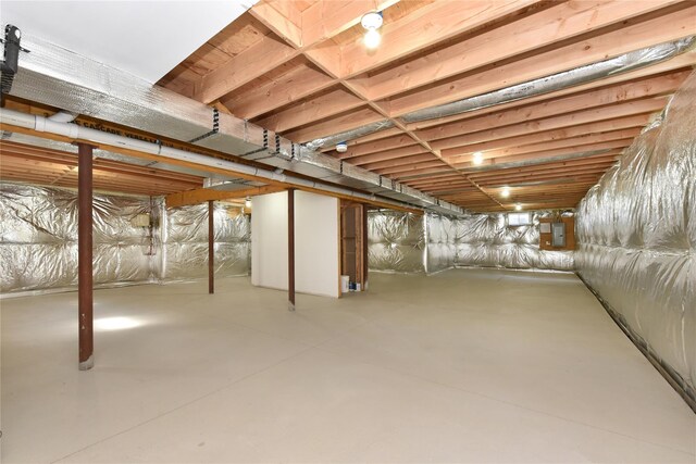 unfinished basement with electric panel