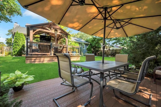 view of patio / terrace featuring outdoor dining area, fence, and a deck