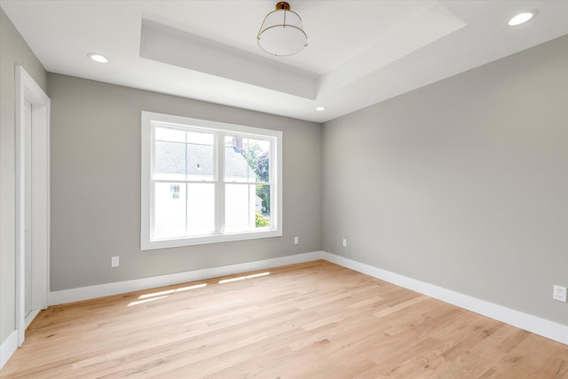 18 Anita Ave, Syosset, NY 11791 - unfurnished room with a tray ceiling, light wood finished floors, and recessed lighting