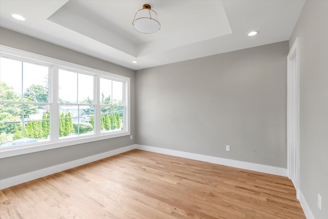 18 Anita Ave, Syosset, NY 11791 - spare room with a tray ceiling, light wood-style flooring, and recessed lighting