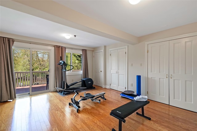exercise area with wood finished floors