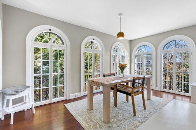 dining room featuring baseboards and dark wood-style flooring