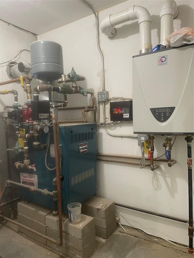 utility room with water heater